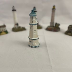 Blue and White Seashell Ceramic Lighthouse with Rubber Feet